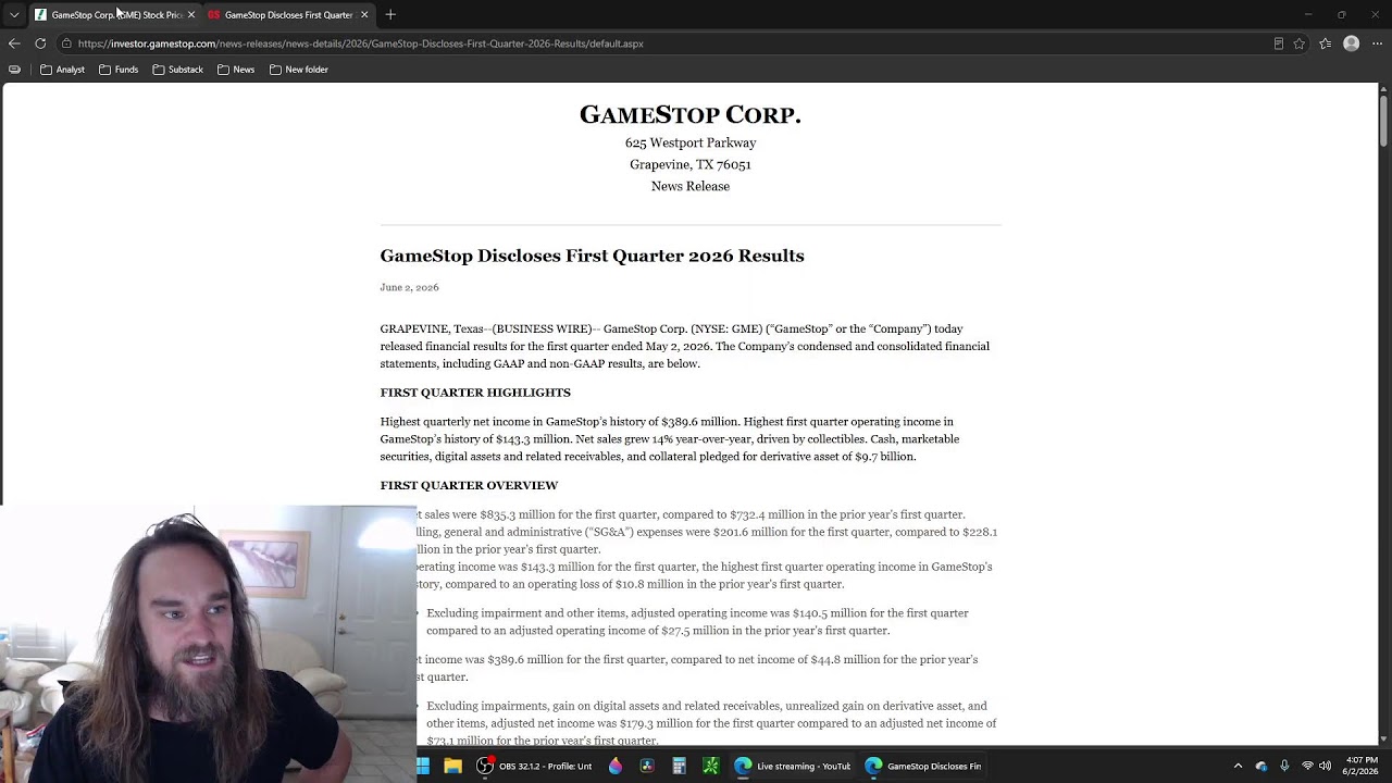 $GME GAMESTOP STOCK POSTS SURPRISE EARNINGS REPORT, HIGHEST QUARTELY NET INCOME IN COMPANY HISTORY