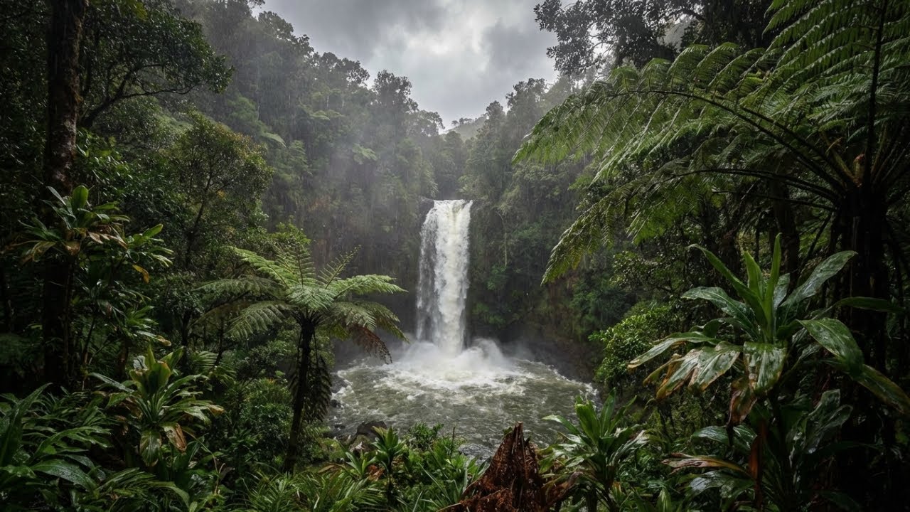Serene Night Waterfall Sounds | Dark Mountain Waterfall | Stress Release & Calm Mind 🌠💧