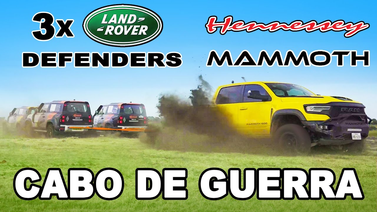 Hennessey Mammoth de 1.000cv vs 3 Defenders: CABO DE GUERRA