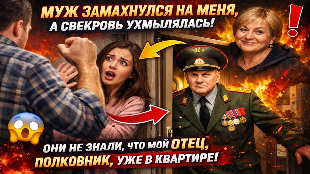 МУЖ ЗАМАХНУЛСЯ НА МЕНЯ, А СВЕКРОВЬ УХМЫЛЯЛАСЬ  ОНИ НЕ ЗНАЛИ, ЧТО МОЙ ОТЕЦ, ПОЛКОВНИК, УЖЕ В КВАРТИР