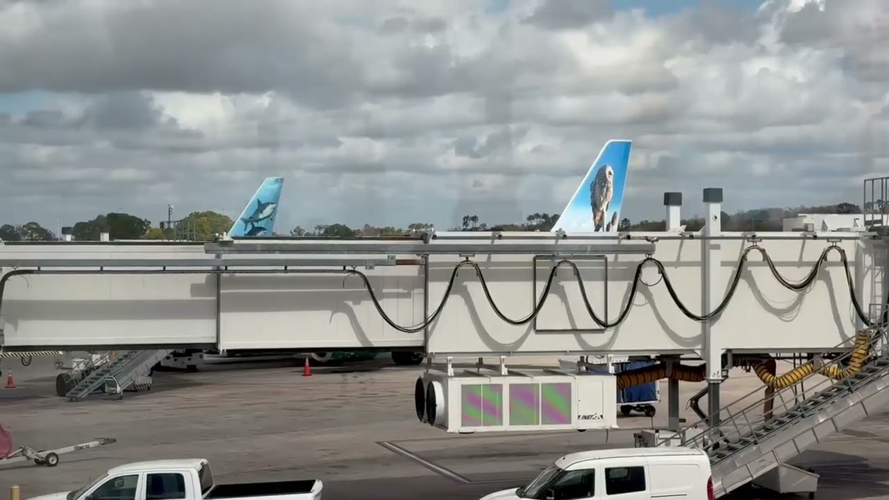 Frontier airlines aircraft at MCO airport.