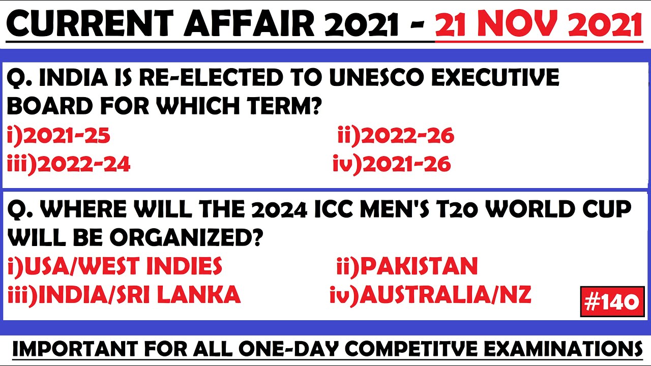 21 Nov 2021 Current Affairs Questions | India & World Current Affairs | Current Affairs 2021 Nov |