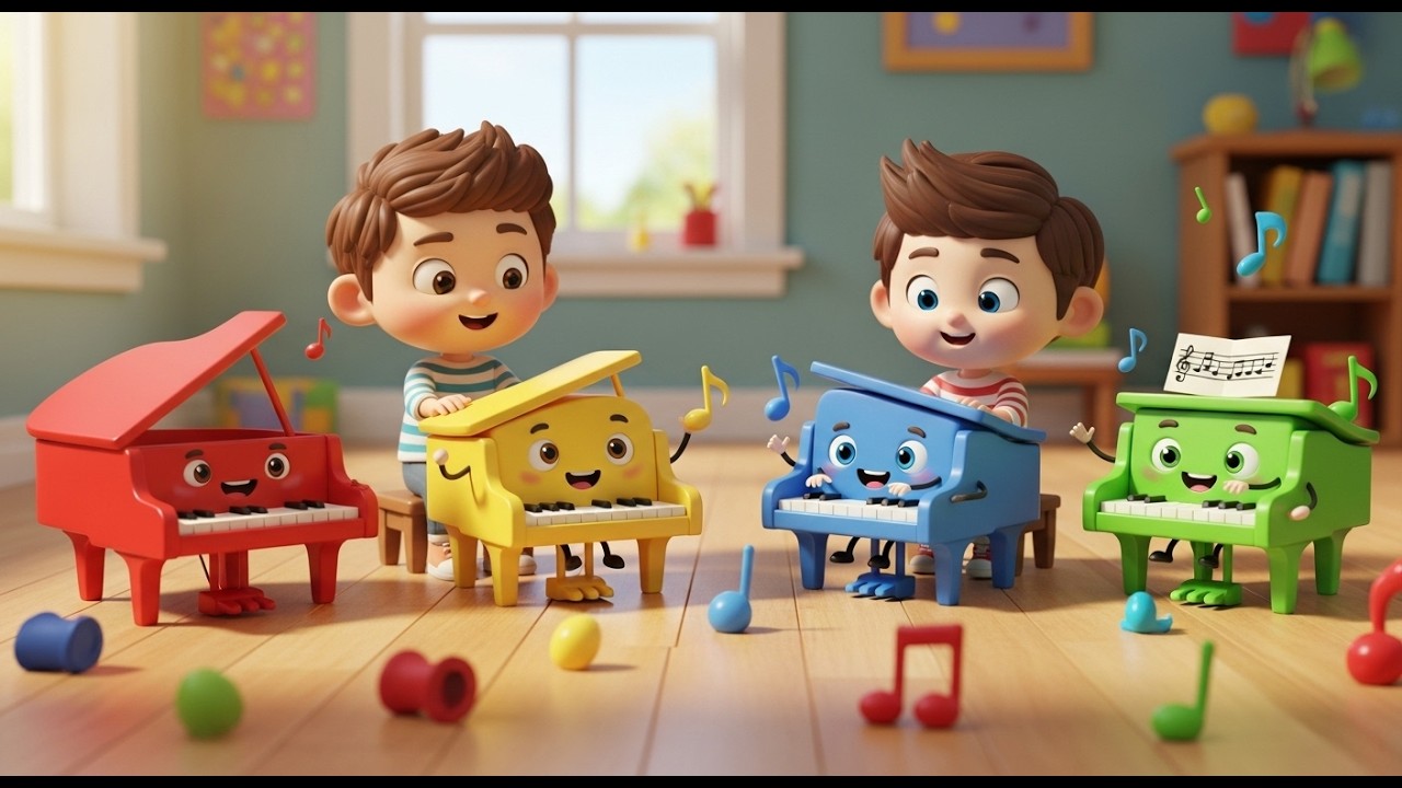 Cuatro Pequeños Pianos de Juguete Ding Ding | Canciones de Instrumentos Musicales