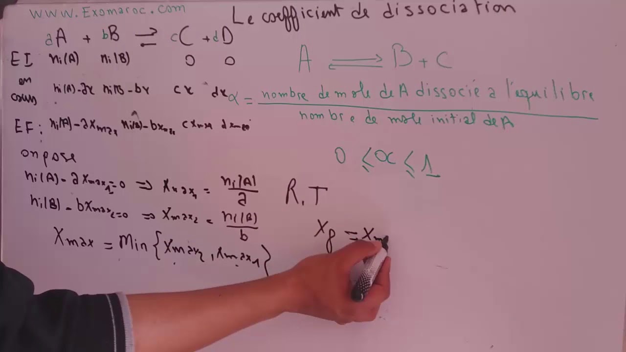 chimie - partie 5 : equilibre chimique - coefficient de dissociation darija