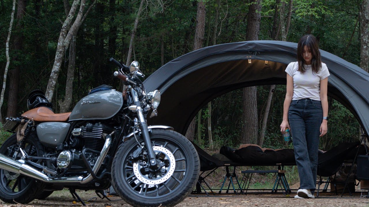 【キャンプツーリング】GB350｜カフェシート積載紹介｜雨の日の天ぷらバイクキャンプ