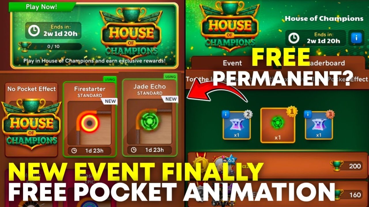 CARROM POOL NEW HOUSE OF THE CHAMPION EVENT | FREE POCKET ANIMATIONS