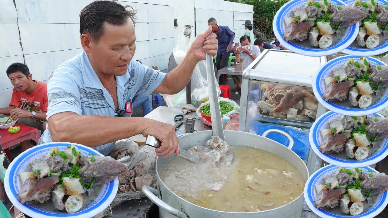 Cháo Xương Hàng Me Đông Khách Đến Bất Ngờ tô 20k Full Topping chặp sáng hết gần 90 ký xương