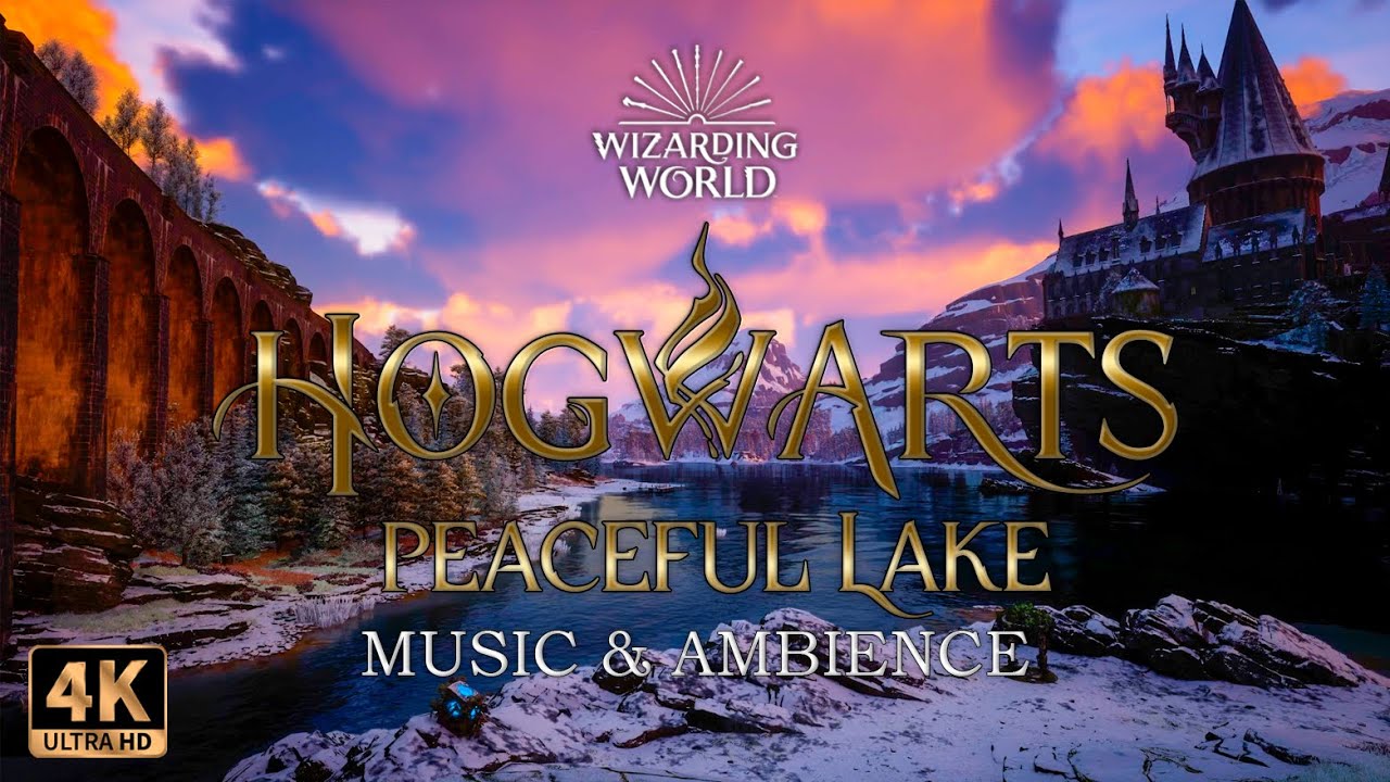 ❄️ Peaceful Winter  Black Lake Journey – Day to Evening | Harry Potter Music and Ambience 4K