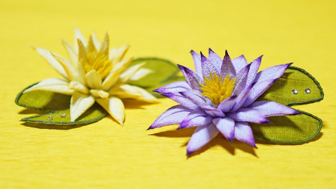 つまみ細工/睡蓮/ブローチや髪飾りに/お部屋飾りにも/スイレンの作り方/kanzashi flower/vol.55