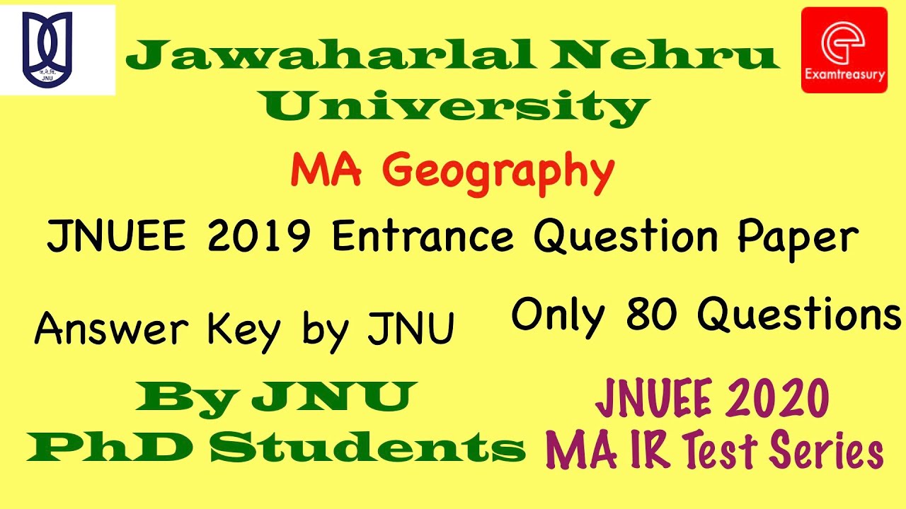 JNU Geography | MA Geography 2019 Entrance PDF Question Paper & Answer Key | JNUEE2020 Test Series