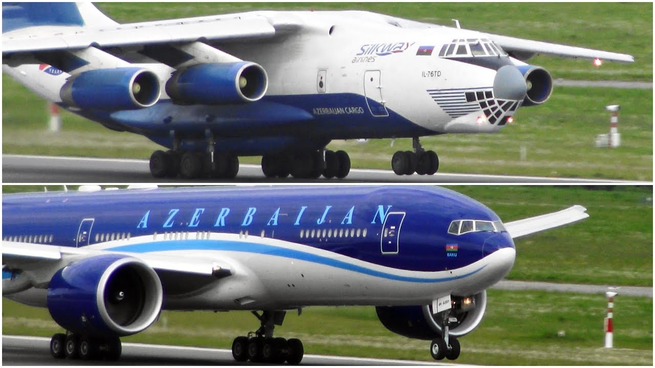 Spotting. Ilyushin Il-76 and Azeri president's Boeing 777 take off in Vilnius