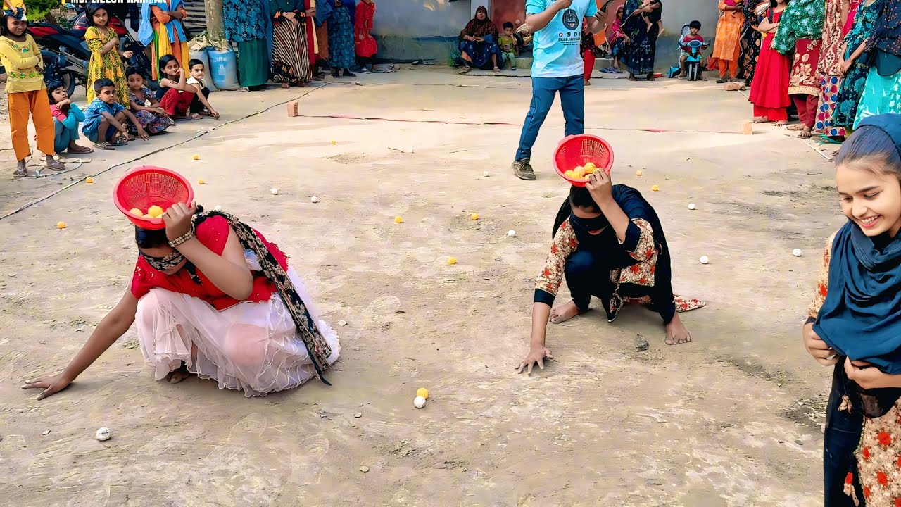 Mind Blowing Village Girls Ball Catching Game Challenge with Basket on Head