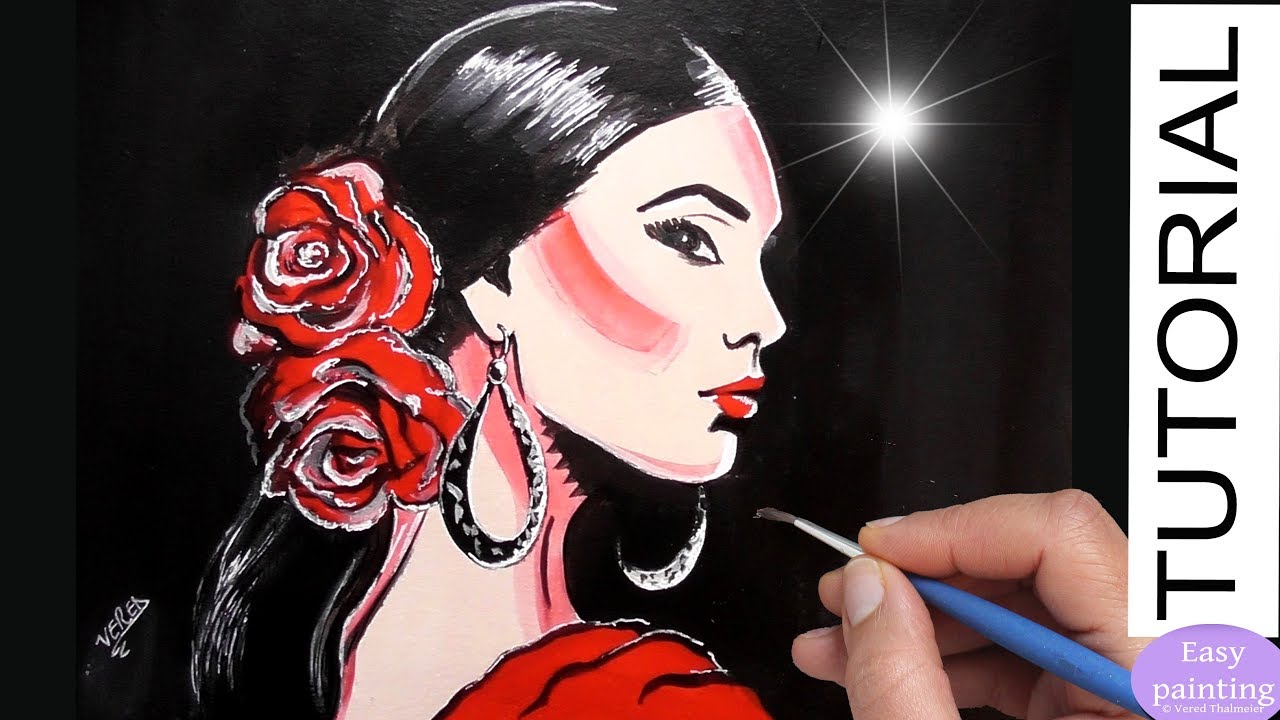 How to paint FLAMENCO WOMAN. Spanish Lady Painting Tutorial Step by Step