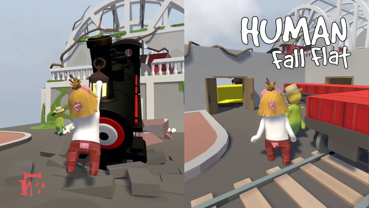Human Fall Flat | Two Players And Split Screen On Mansion/Train Levels - Xbox One Gameplay