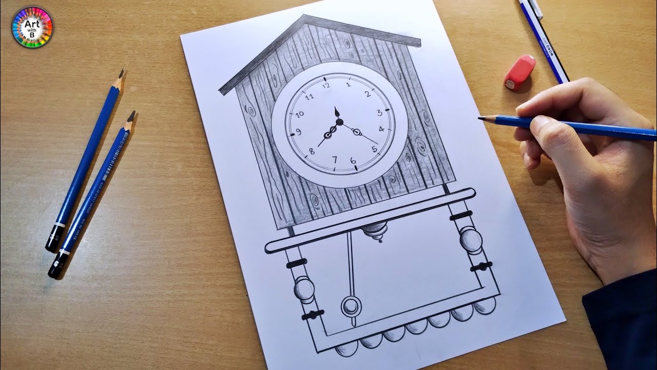 pendulum clock drawing | wall clock drawing | how to draw wall clock easily step by step