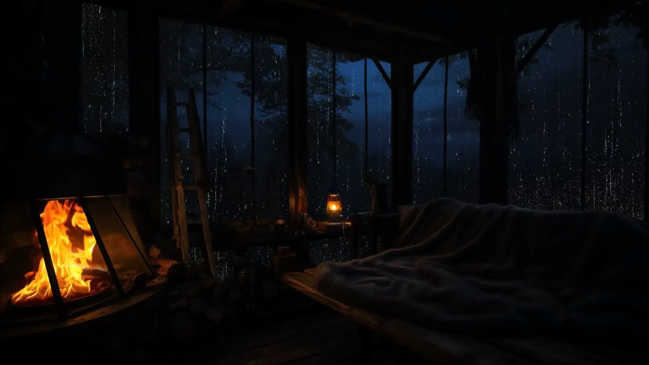 99% Fall Asleep Fast With This Cozy Rain & Fireplace Night Ambience