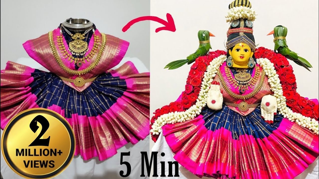 Quick and Easy Varamahalakshmi saree draping || How to drape saree for varamahalakshmi kalasha