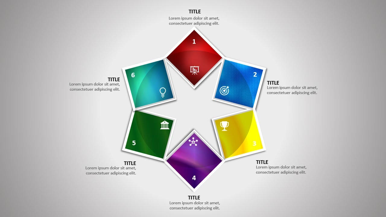 Create 6 Diamond shape option infographic slide in PowerPoint