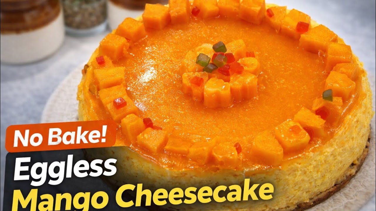 Mango cheesecake 🥭🎂 eggless तोंडात टाकताच विरघळणारा चवीला अप्रतिम 😋