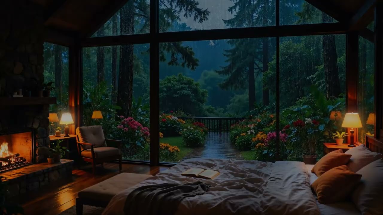 Dark Bedroom Rain Sounds (No Ads) 🌧️ | Calm garden Night Ambience & Soft Piano for Deep Sleep