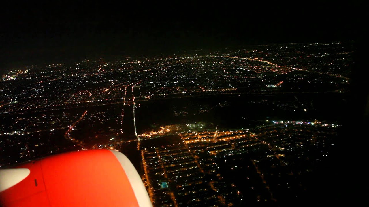 Lion Air night landing at Soekarno Hatta Airport in Jakarta
