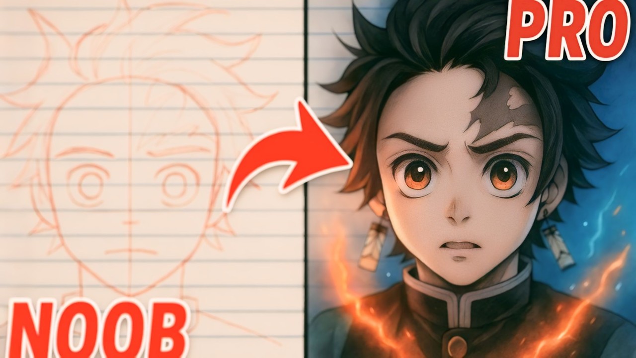 How to Draw Tanjiro Face Using Loomis Method | Step by Step