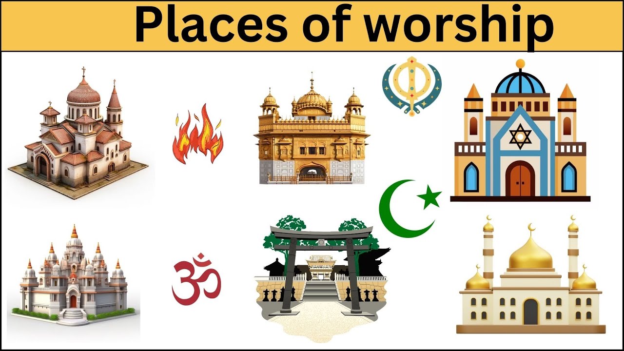 Places of worship for kids | Religion symbols and Holy book | Religious place of worship