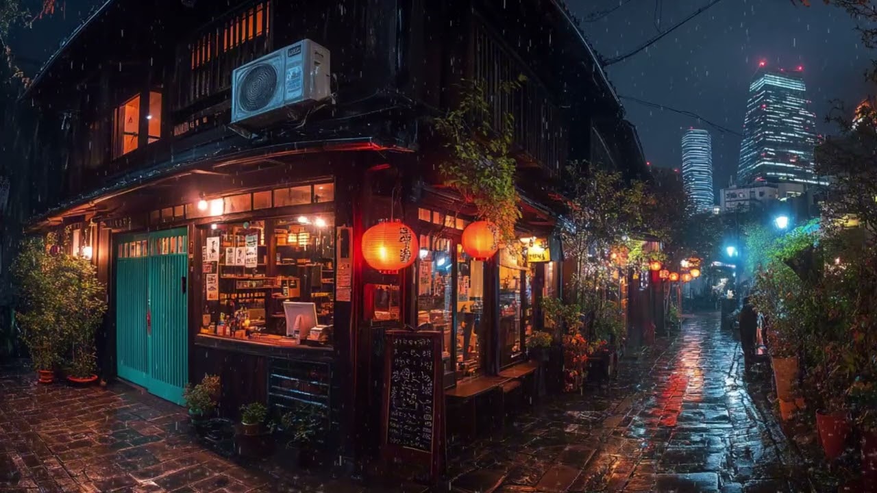 Lantern Glow in a Quiet Rainy Japanese Street | Night Lo-fi for Study, Relax & Dreams | 4K