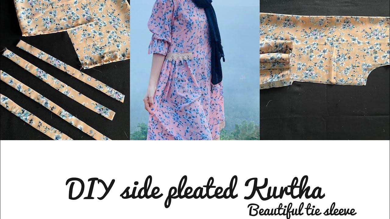 DIY : side pleated Kurtha dress /beautiful tie sleeve #naachusworld