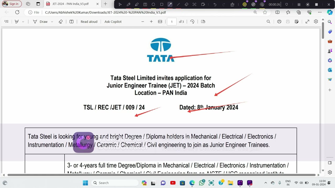 Tata Steel JET 2024 vacancy| Tata Steel All India Requirement 2024| Fresher Eligible | #tata