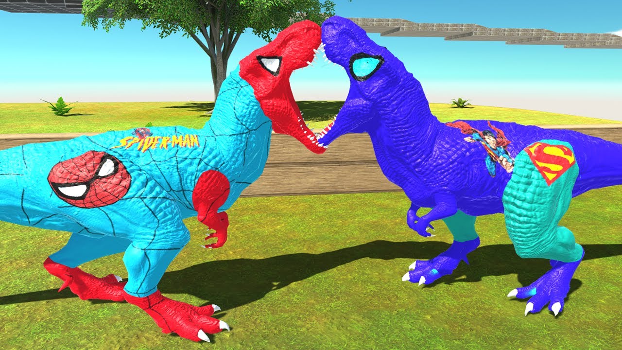 SUPERMAN VS SPIDERMAN T REX DEATH FALL - Animal Revolt Battle Simulator