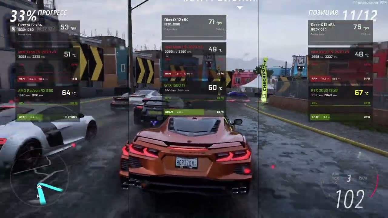 Тесты Xeon E5 2673v3 с RX580 8gb vs GTX 1660Ti vs RTX 2060 12gb в играх