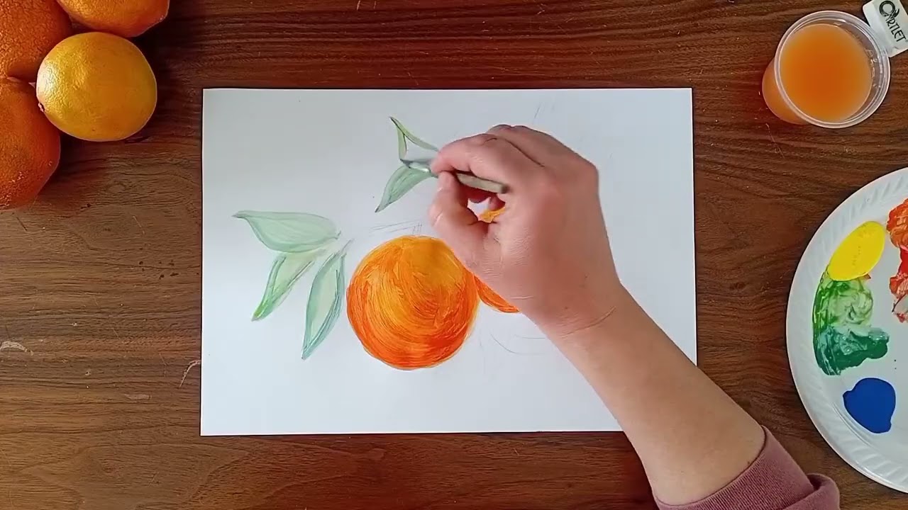 How to paint orange - как нарисовать апельсины на веточке