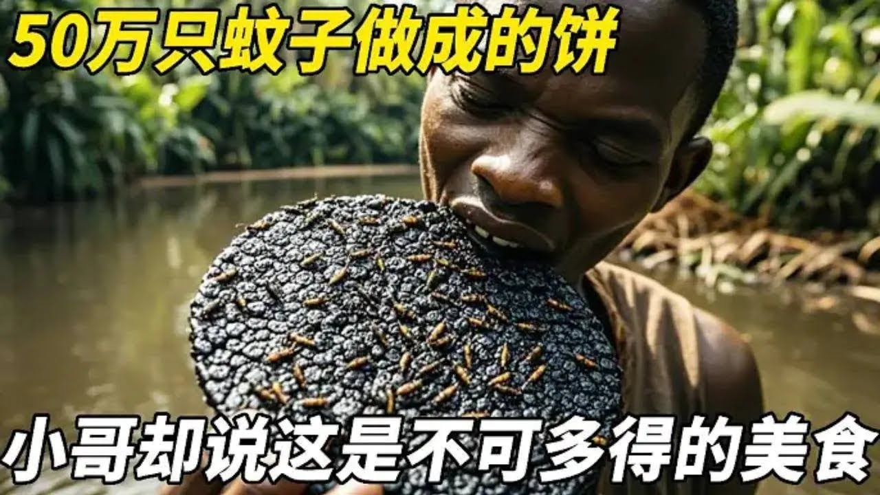 非洲奇葩美食蚊子饼，用50万只蚊子摊成饼不加任何佐料，小哥表情一脸享受！