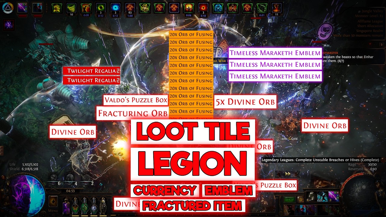 LOOT TILE LEGION FARMING FOR CURRENCY, EMBLEM, FRACTURED ITEM AND 6-LINK - POE 3.29 ALLFLAME LEAGUE