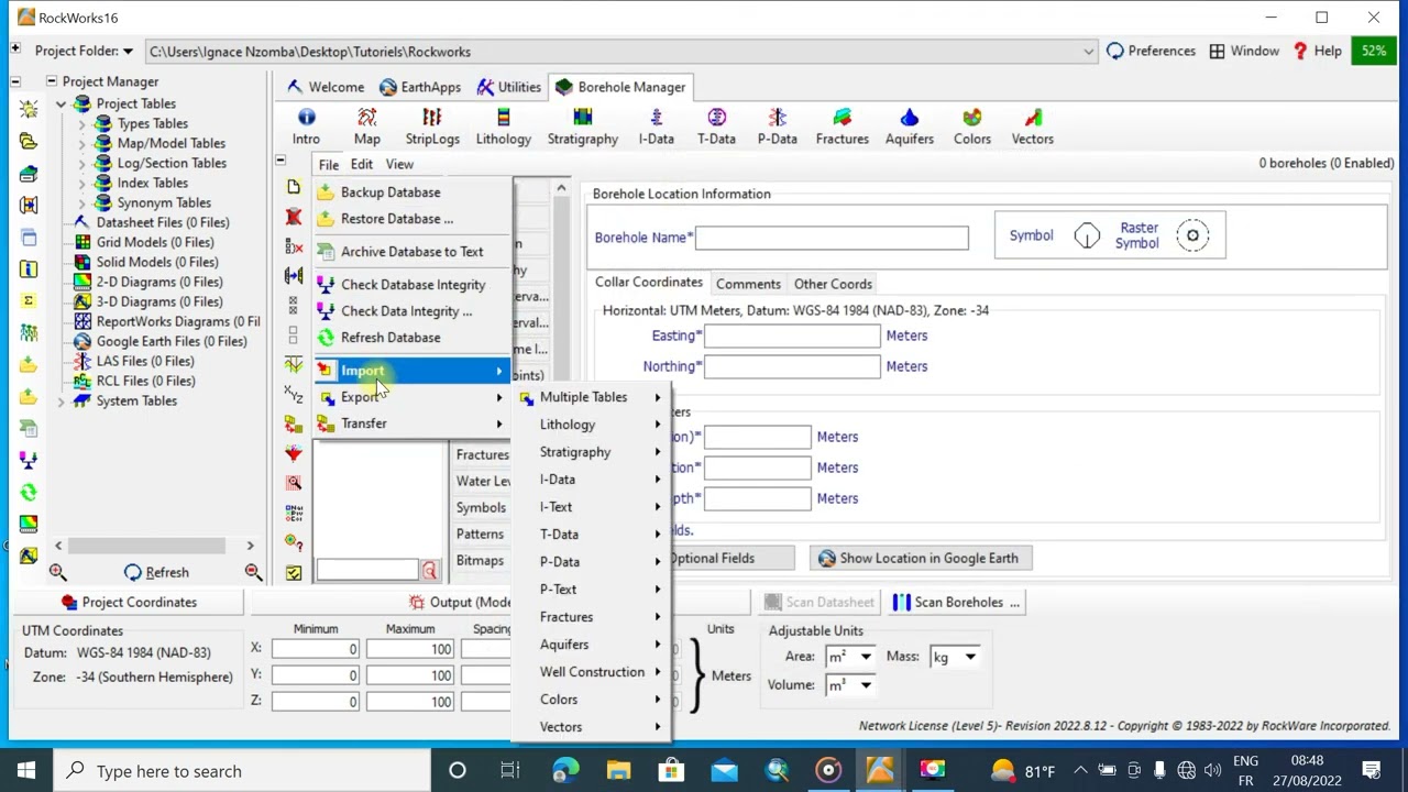 Rockworks: Comment importer la base des données géologiques (How to import the geological database)
