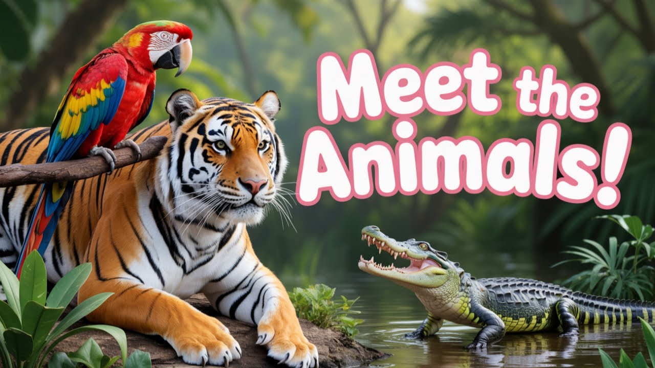 Jungle Adventure Learning Animal Names: Meet the Tiger, Snake, Jaguar, Parrot, Monkey and Alligator