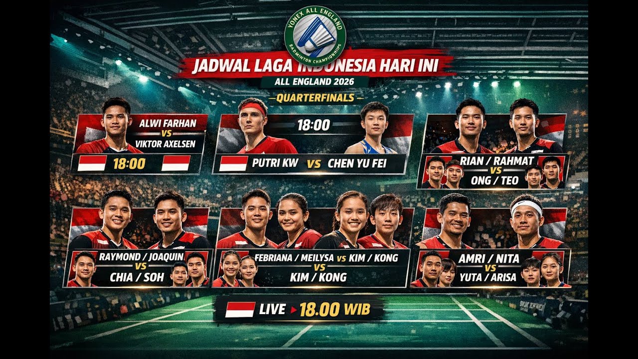 LAGA PEREMPAT FINAL ALL ENGLAND 2026 | LIVE SCORE SEMUA PERTANDINGAN INDONESIA