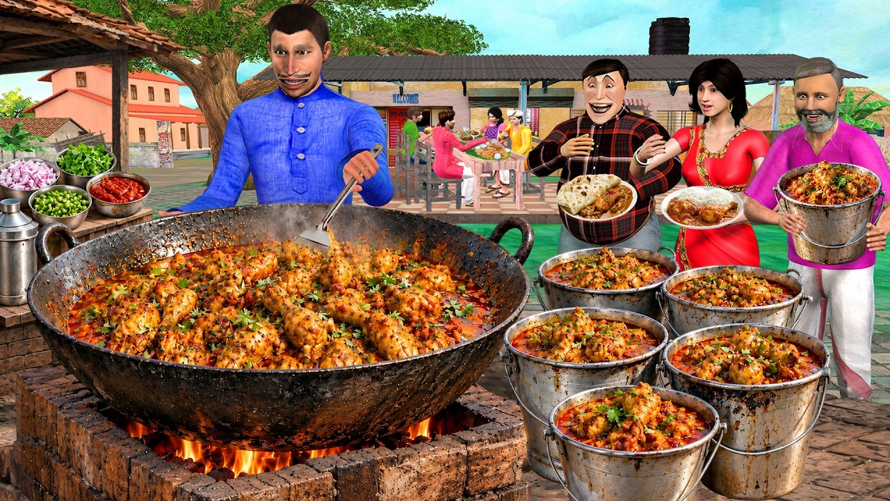 Bucket Chicken Curry Village Cooking Famous Street Food Hindi Kahani Moral Stories New Comedy Video