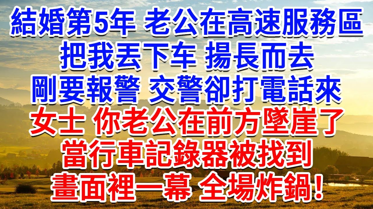結婚第5年，老公在高速服務區，把我丟下揚長而去，我剛要報警交警卻打電話來：女士 你老公在前方墜崖了！可當行車記錄器被找到，畫面裡一幕 全場炸鍋！#生活經驗#情感故事#故事#小說#戀愛#情感#婚姻