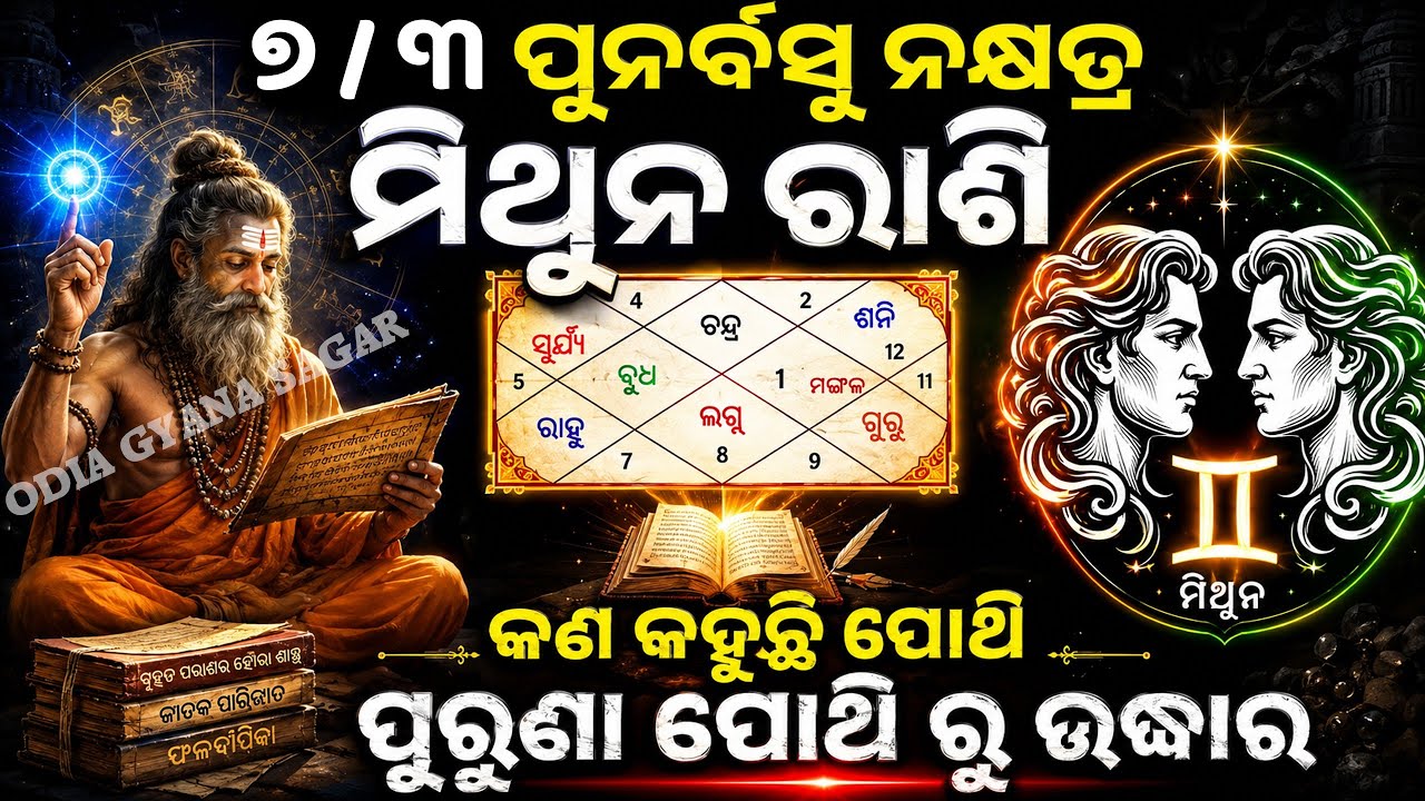 ଆପଣଙ୍କର ରାଶି ୭/୩ ପୁନର୍ବସୁ ମିଥୁନ କି ତେବେଜାଣନ୍ତୁ କଣକହୁଛି ପୋଥି ଆପଣଙ୍କ ବିଷୟରେ / punarbasu mithuna rashi