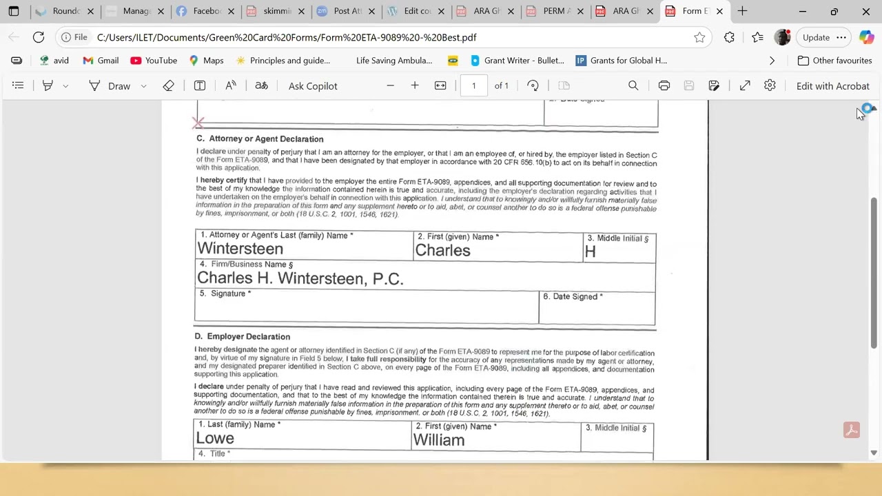Complete the Signature page of Form ETA-9089 PERM Approval Form