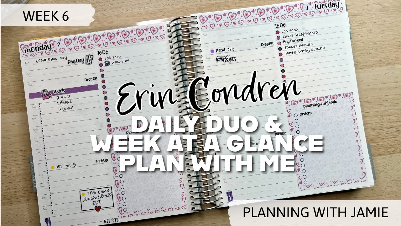 ERIN CONDREN WEEK 6 WEEK AT A GLANCE AND  DAILY DUO PLAN WITH ME | PREP MY WEEK WITH ME