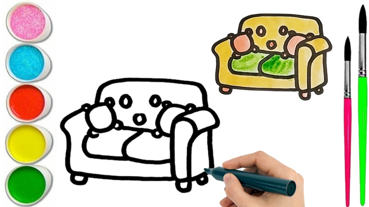 How To Draw  cute Sofa Drawing, Painting & water Coloring For Kids and Toddlers_🌈🎨