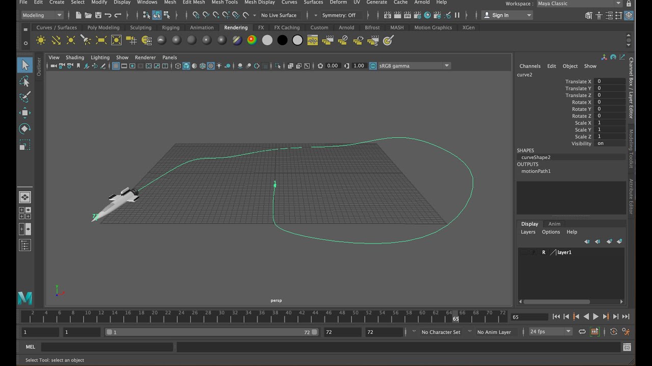 Animaci&oacute;n sobre trayectoria o gu&iacute;a de movimiento en Maya