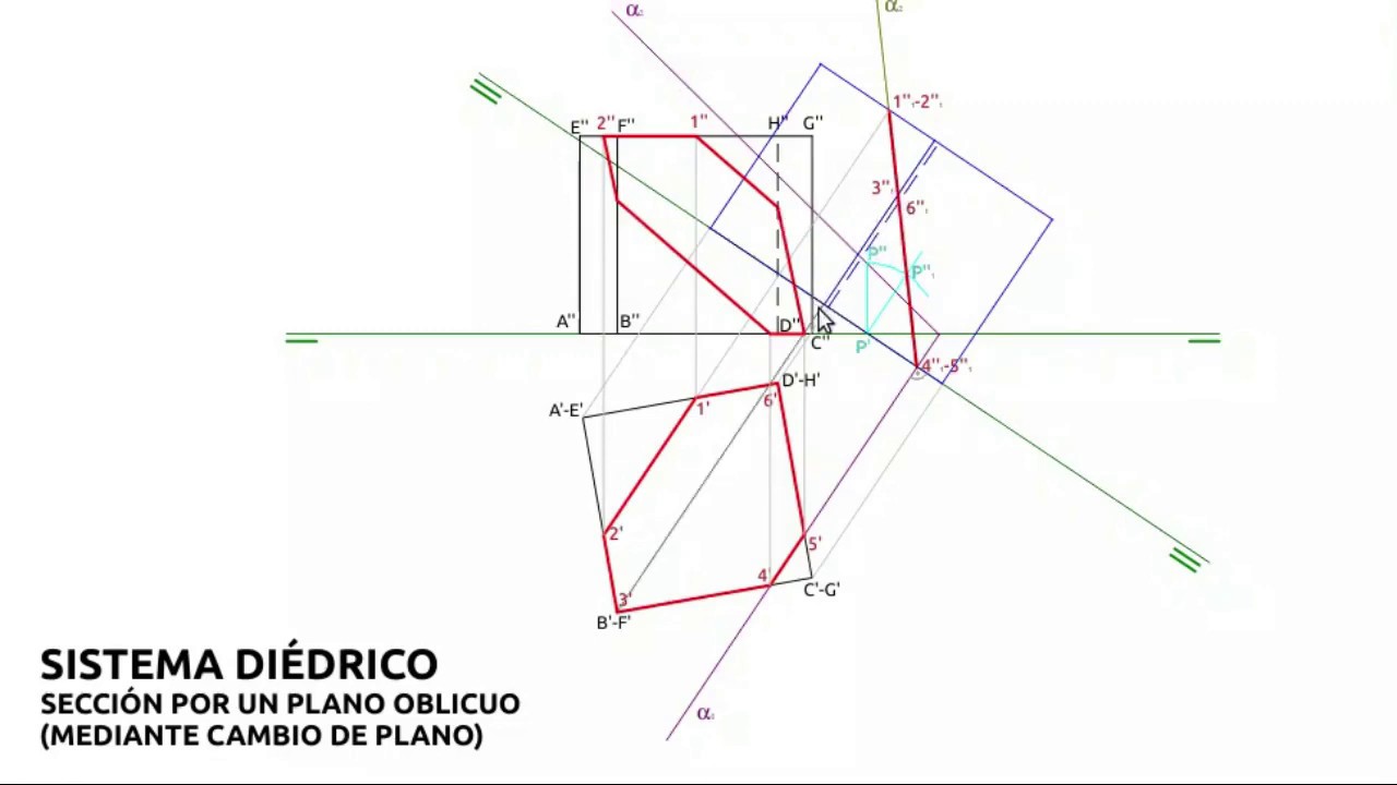 03 Sección de hexaedro por plano oblicuo, mediante cambio de plano