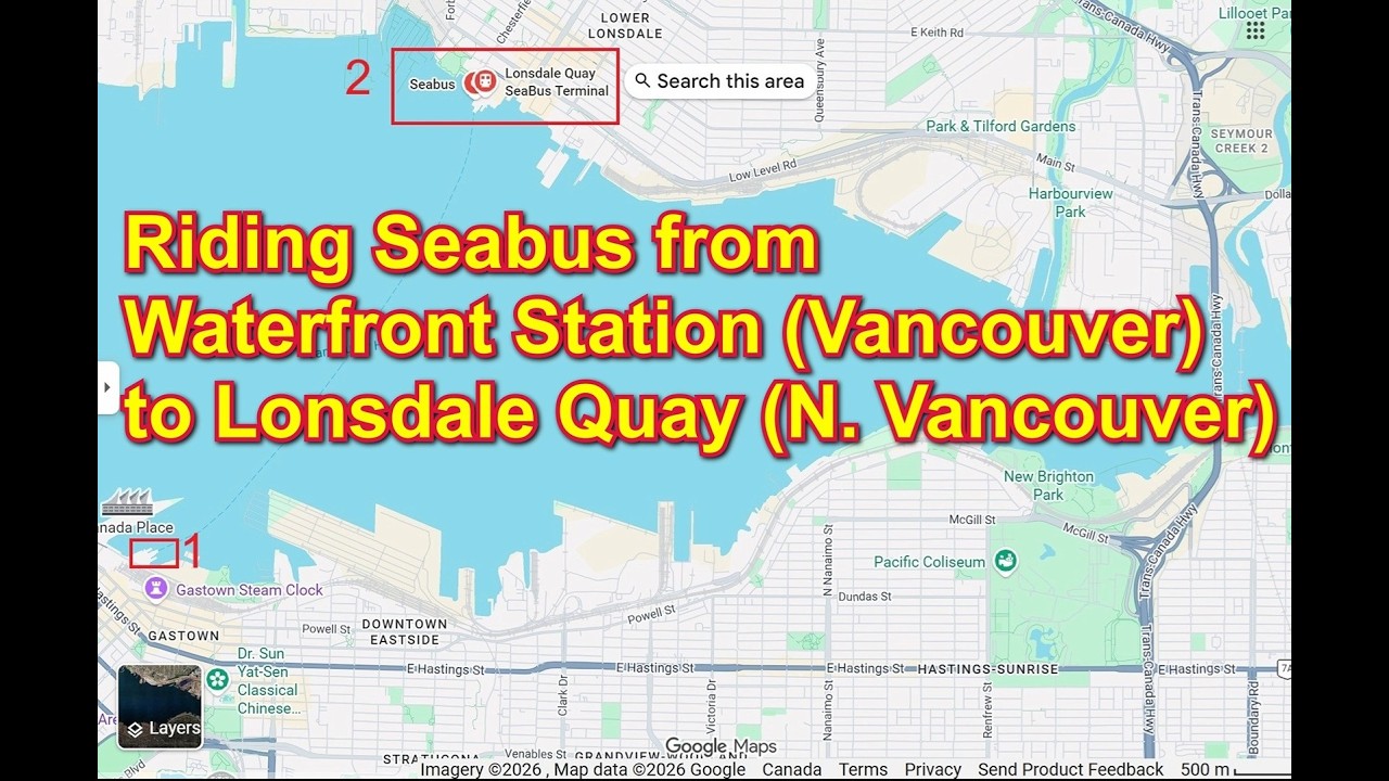 Vancouver Seabus Riding from Waterfront Station (Vancouver, BC) to Lonsdale Quay (North Vancouver)
