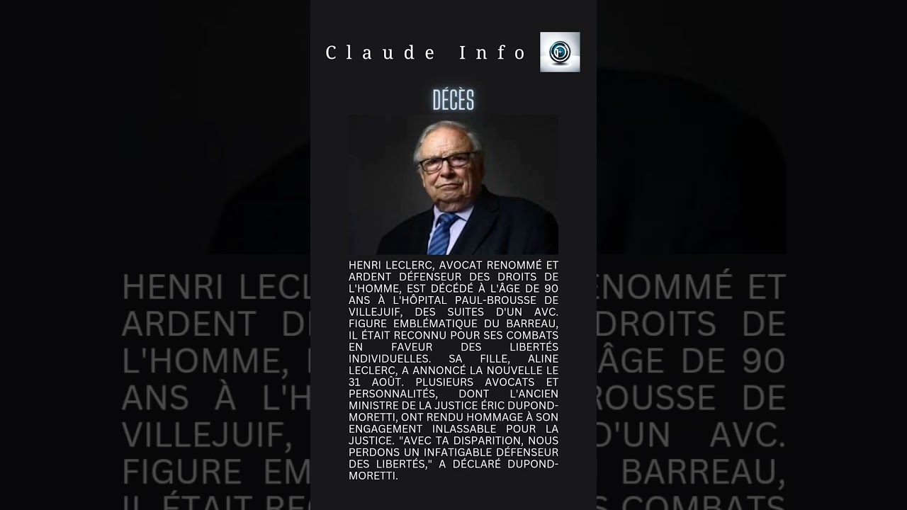 "Décès de l'avocat Henri Leclerc : Un infatigable défenseur des libertés s'éteint à 90 ans"