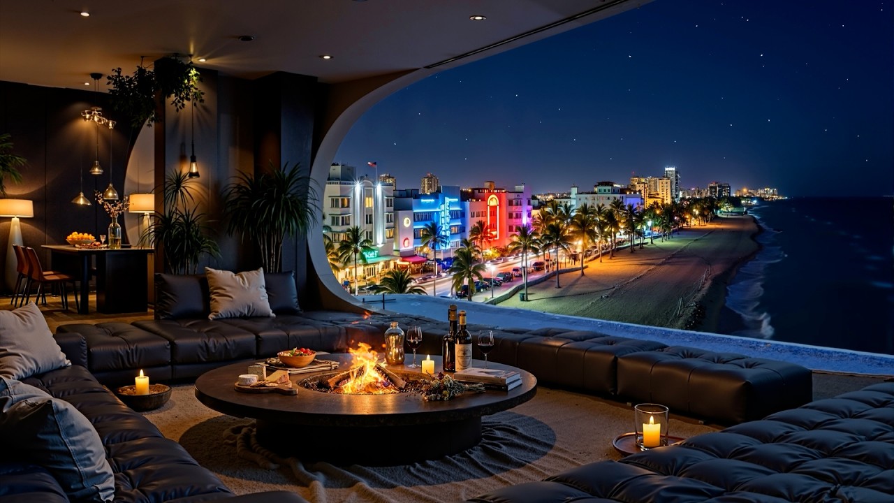 Miami Night Atmosphere 🌙 Luxury Apartment with Relaxing Jazz Music & Ocean View for Stress Relief