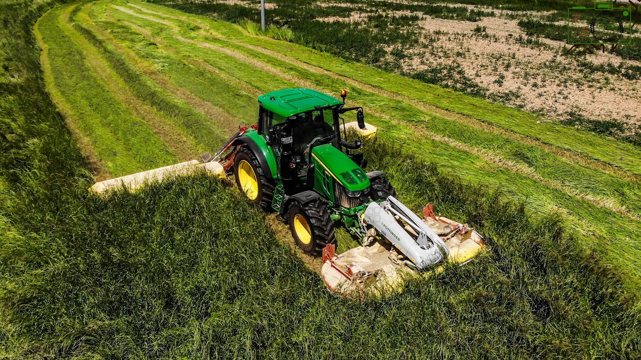 GPS Mähen mit kleinem Kraftpacket/ John Deere 6120M/ Pöttinger Mähkombi